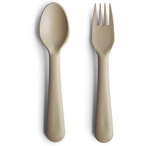 mushie Flatware Fork and Spoon Set for Kids | Made in Denmark (Vanilla)