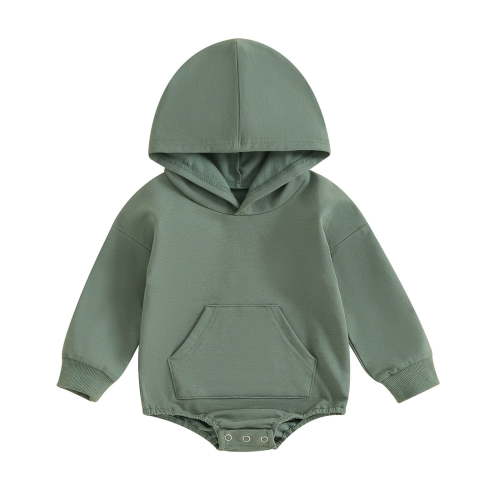 Tisuna Boys Girls Romper Solid Color Long Sleeve Hooded Tops Classic Comfortable Autumn Winter Kids Bodysuit Green Size 0-3 Months