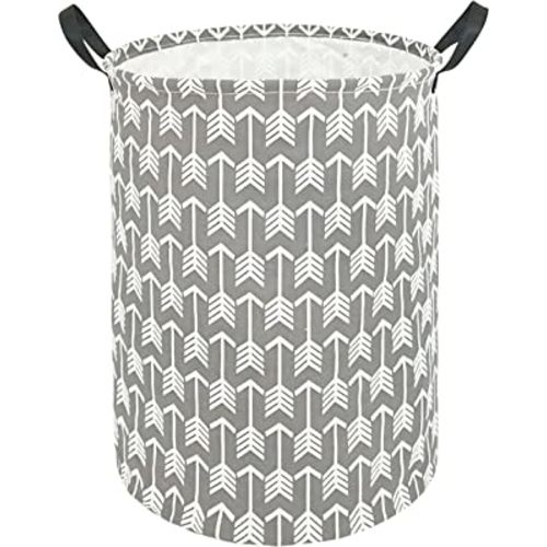 KUNRO Large Laundry Hamper Basket Bag Toy Storage Box Organizer Waterproof Coating Bin for Nursery Clothes (Gray arrow)