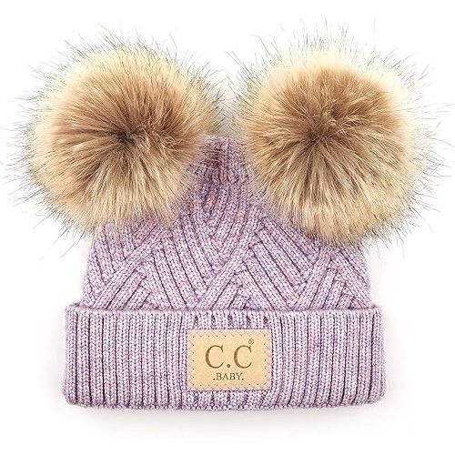Funky Junque Baby Beanie Hat - Soft Knit Winter Cap with Double Pom Pom - Easter Pastels, Classic Solids, Value Packs