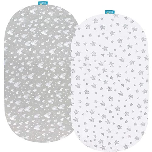 Bassinet Fitted Sheets for UPPAbaby Bassinet, 100% Jersey Knit Cotton Sheets, Breathable and Heavenly Soft, Grey and White Print for Baby - Gray