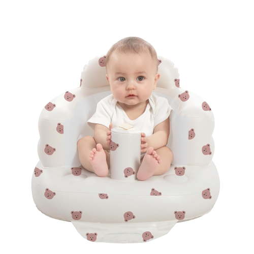 Inflatable Baby Seat for Babies 3-36 Months, Built in Air Pump Baby Chair Floor Seat for Baby, Seat for Learning to Sit, Feeding, Camping (Bear)
