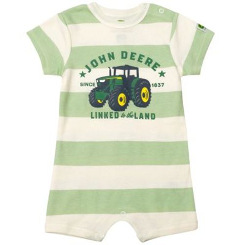 John Deere Newborn Baby Boys Romper Pale Green / Off White Stripes Newborn