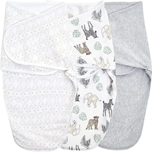 aden + anais Essentials Easy Swaddle Wrap Quick Change with Bottom Zipper, Snug Cotton Knit Baby Wrap Swaddle Blanket for Newborns, TOG 1.0, 3-Pack, Toile, 0-3 Months, Small/Medium