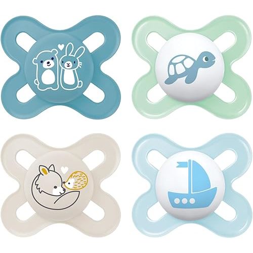 MAM Original Start Matte Baby Pacifiers, Binky for 0-3 Months, BPA-Free Silicone Nipple, Easy to Clean, Best for Newborn Babies, Developed with Medical Experts, 4 Count Binkies
