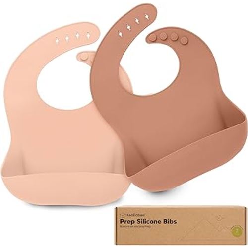 KeaBabies 2-Pack Silicone Baby Bibs for Eating - Sturdy Food-Grade Silicone Bibs for Babies Girl, Boy, Large Food Catcher, Clean & Put On Easily, Waterproof Toddler Feeding Essentials (Dusk)