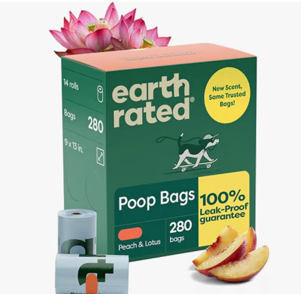 Earth Rated Poop Bags for Dogs, Guaranteed Leak Proof and Extra Thick Waste Bag Refill Rolls, Peach and Lotus, 280 Count
