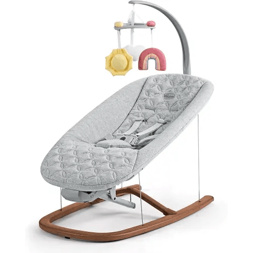 Chicco Float™ Baby Bouncer Seat, Quilted Organic Cotton Seat Pad, Included bar with Plush | Cloud/Grey