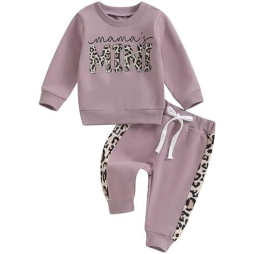Kupretty Baby Girl Fall Winter Clothes Toddler Outfit Letters Graphic Crewneck Sweatshirts + Joggers Pants Set