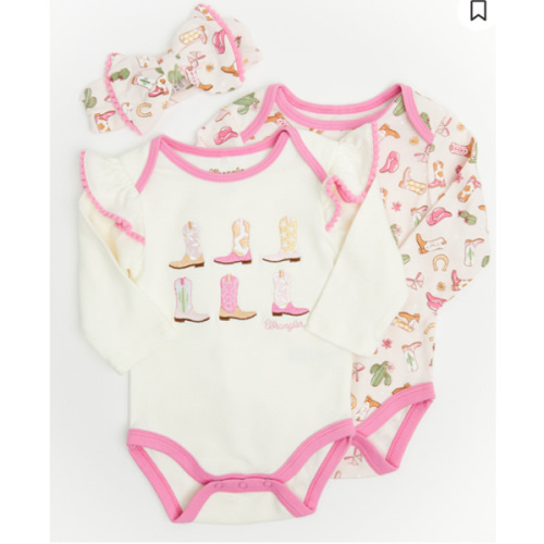 Wrangler Infant Girls' Cowgirl Boots Onesie Set - 3 Piece | Boot Barn