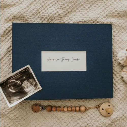 The Short Years Baby Book - navy with ink pad and envelope