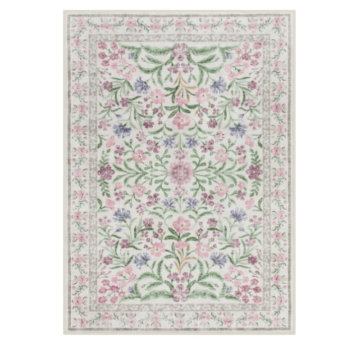 Sylvie Washable Boho Modern Parisian Garden Floral Purple Rug