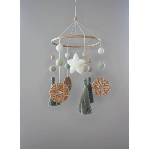 Sage green baby mobile | Gender neutral mobile | Shale green nursery | Boho baby mobile | Boho mobiles | Boho nursery | Boho neutral mobile