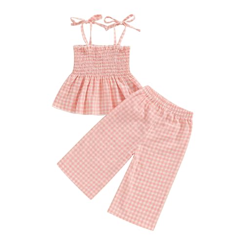 VISGOGO Infant Baby Toddler Girls Clothes Solid Color Sleeveless Camisole Linen Pants Set Baby Summer Outfits