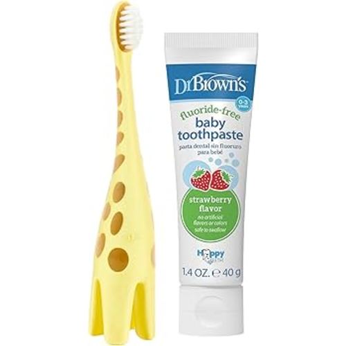 Amazon.com : Dr. Brown's Infant-to-Toddler Training Toothbrush Set with Fluoride-Free Baby Toothpaste, Strawberry - Giraffe - 1.4oz - 0-3 years : Health & Household