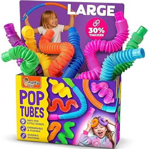 Nutty Toys Pop Tubes - Large 4-Pack Sensory Toys - Creative STEM Learning for Kids & Toddlers - Connect & Pop! Top ADHD Autism Fidget 2026, Best Boy & Girl Easter Basket Essentials & Gift Ideas