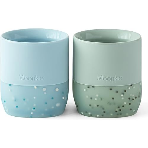 Moonkie Silicone Baby Cups 4 Months+ | Open Training Drinkware for Infants with Confetti Sprinkles | Baby-Led Weaning Essential | 2 oz (Ether/Mint, 2 Pack)