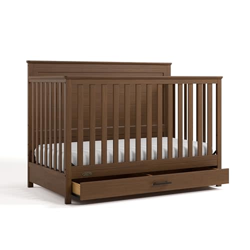 Graco Tristan 5-in-1 Convertible Crib with Drawer (Hazelnut) – GREENGUARD Gold Certified, Fits Standard Crib Mattress, Premium Handle, Converts to Toddler Bed, Daybed, and Full-Size Bed