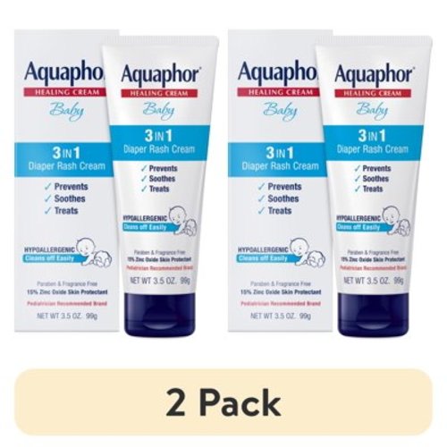 (2 pack) Aquaphor Baby Diaper Rash Cream with Zinc Oxide, Hypoallergenic, Paraben and Fragrance Free, 3.5 oz