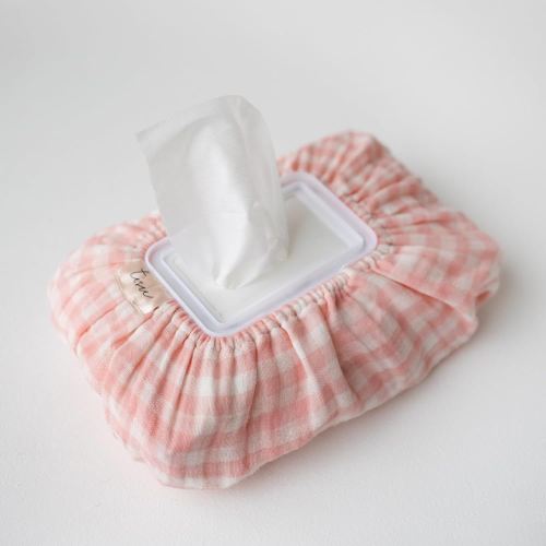 Baby Wipes Cover – Universal Size, One Size Fits All Wipes Packages | Muslin Cotton Tissue Cover for Nursery, Diaper Bag & Changing Table, Station | Gingham & Neutral Patterns (Pink Gingham)