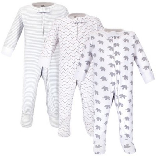 Touched by Nature Baby Organic Cotton Zipper Sleep and Play 3pk, Marching Elephant, Size: 0-3 months