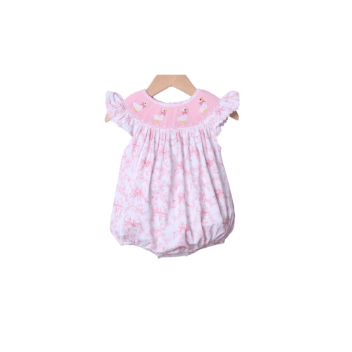 Smocked Sweet Goose Pink Bow Toile Bubble