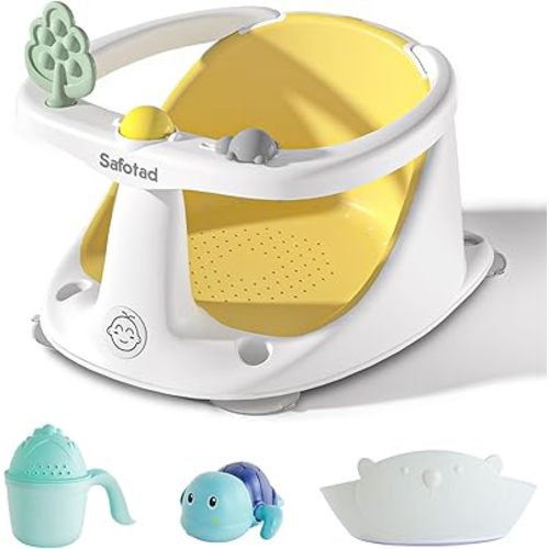 Baby Bath Seat with Suction Cups, Non-Slip Toddler Safety Bath Tub Chair with Soft Cushion, Lightweight & Easy to Clean Sit Up Bath Seat for Baby Bathing (6 Months and Up), Yellow