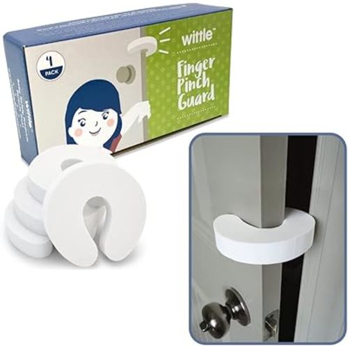 Wittle Baby Proofing Door Stopper - 4pk, Soft EVA Foam Finger Pinch Guard, Prevents Injuries, Slamming Doors, Child or Pet from Getting Locked in Room, White