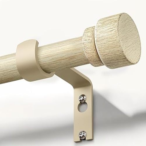 White Oak Wood Grain Curtain Rods for Windows 66 to 120 Inches 1" Diameter Boho Decorative Heavy Duty Window Curtain Rod Adjustable with Solid Finials for Living Room Bedroom Kitchen Farmhouse Outdoor