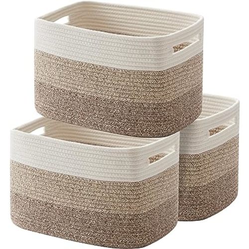 OIAHOMY Storage Basket, Woven Baskets for Storage, Cotton Rope Basket for toys,Towel Baskets for Bathroom - Pack of 3, Gradient Yellow