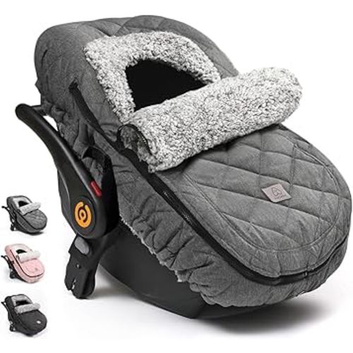 ACRABROS Car Seat Cover Baby: Winter Infant Carseat Canopy for Boy Girl Newborn, Zipper Peeping Window, Warm Cozy Cold Weather Waterproof Fitted, Heather Grey