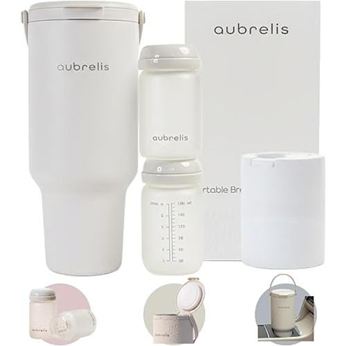 Portable Breast Milk Cooler 17oz with 2 Glass Baby Bottles, 24H Cooling No Ice Needed, Travel Essentials for Pumping Moms, Newborn Essentials Must Have, Coconut Milk Color