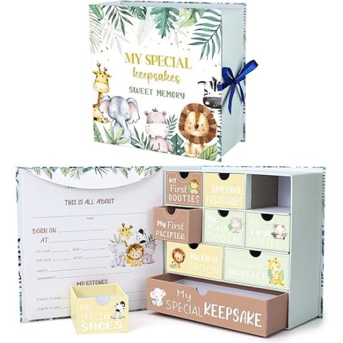 Baby Keepsake Box Newborn Memory Organizer with 9 Labeled Compartments Newborn First Keepsake Book Gift Box for Pregnancy Gender Neutral Baby Shower Maternity