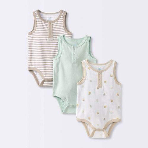 Baby 3pk Sleeveless Henley Bodysuit - Cloud Island™ Mint Green 0-3m