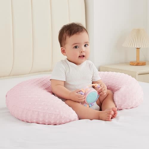ANHEBEIBEI Nursing Pillow for Bottle and Breastfeeding, Ergonomic Comfort Nursing Essentials for Mom and Baby, Feeding Support Pillow with Removable Cover, Easier and Healthier Nursing (Pink)
