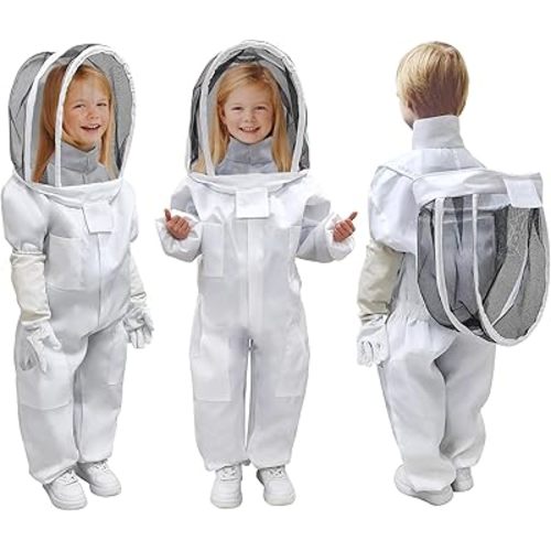 Bee Suit for Kid and Girl, Children Beekeeping Outfit Professional Full Body Beekeeper Suit with Veil Hood for Men and Women Beekeeper and Beginners with Gloves-M