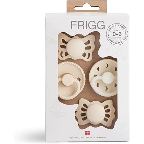FRIGG Baby's First Pacifier - Moonlight Sailing 4-Pack | Made in Denmark | BPA-Free (Cream, 0-6 Months)