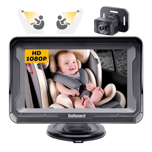 DoHonest Baby Car Camera HD 1080P - Rear-Facing Car Baby Monitor with Night Vision, Adjustable View Angle, Easy Setup, Anti-Glare Display, Safety for Kids & Infants