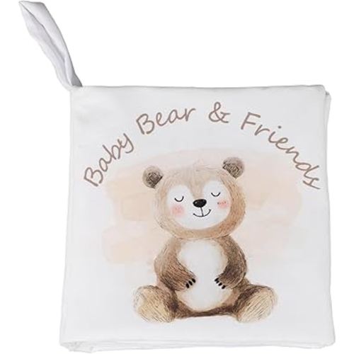 Ali+Oli Baby Cloth Book – Soft Sensory Crinkle Book with Teether for Infants 0-12 Months – Early Learning Touch & Feel Tummy Time Toy – Newborn Shower Gift for Boys & Girls - Bear Friends