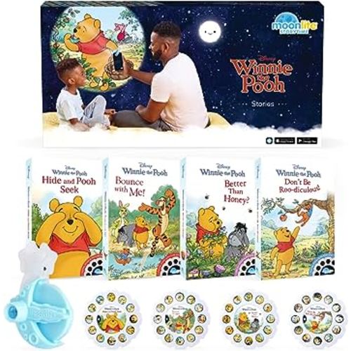 Moonlite Storytime Starter Pack with Smartphone Projector, Picture Disc and Four Stories, Ideal for Bedtime, Storytime, Family Travel and Thoughtful, Disney Winnie The Pooh