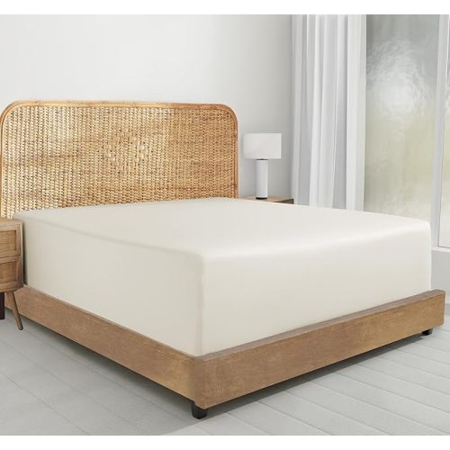 California Design Den 100% Organic Cotton Twin Fitted Sheet Only - Crisp Percale, Deep Pocket Twin Sheets, Lightweight, Snug-Fit and Cool Bedding for Dorm Rooms - Creamy Ivory
