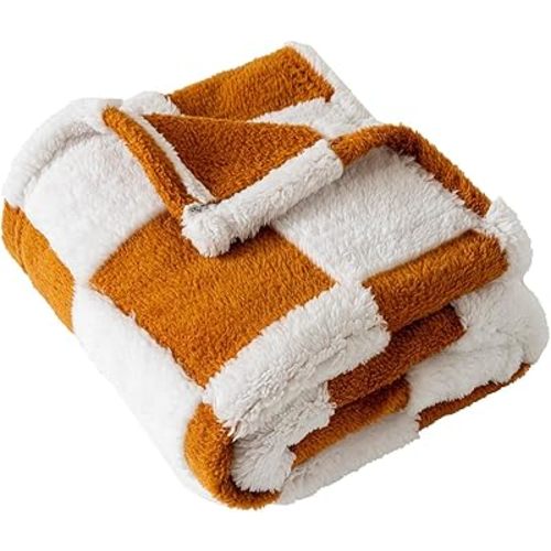 Fleece Baby Blanket for Boys 3D Checkerboard Design, Warm Cozy and Fluffy Infant Newborn Toddler Small Receiving Blankets for Crib Stroller, 30x40 Inches, Brown