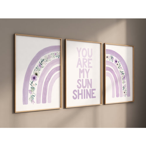Nursery decor girl lilac, rainbow nursery wall art, lavender nursery, girls room decor, flower rainbow, rainbow art, purple nursery