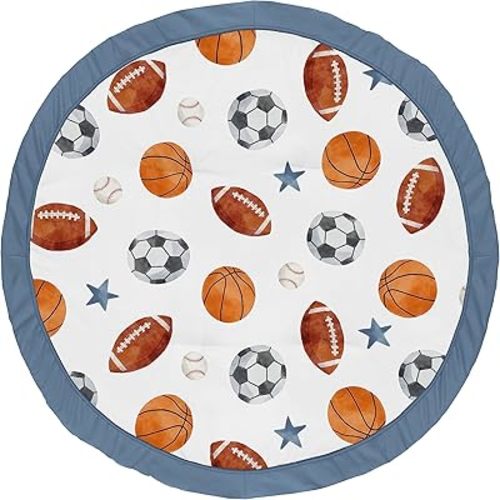 Sweet Jojo Designs Sports Theme Boy Baby Play Mat Tummy Time Activity Infant Playmat for Playpen Tent Teepee Floor Watercolor Vintage Sport Themed Soccer Football Baseball Basketball Blue Stars