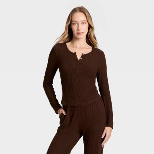Women's Cozy Ribbed Long Sleeve Henley Pullover - Auden™