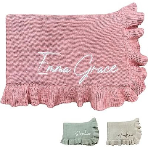 Knit Baby Blanket – 30x40in Personalized Baby Blanket for Newborn Girl and Boy – Custom Blanket with Name Embroidery – Soft Knitted Baby Blanket – Custom Baby Gifts for Baby Shower (Pink)