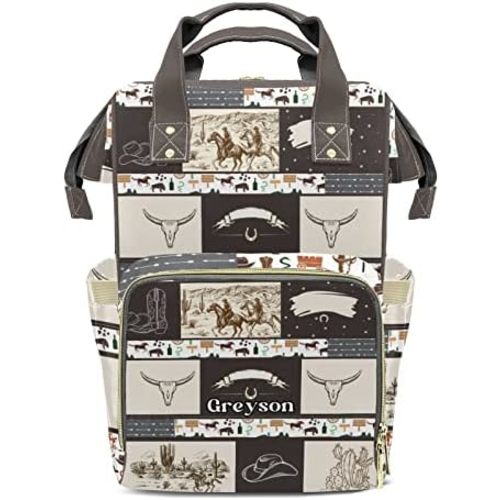 Western Vintage Cowboy Life Personalized Large Capacity Diaper Bags,Custom Name Backpack Casual Daypack Bag Nappy Bag Gifts