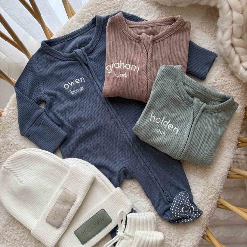Personalized Bamboo Waffle Zipper Footie | Mountain Haze