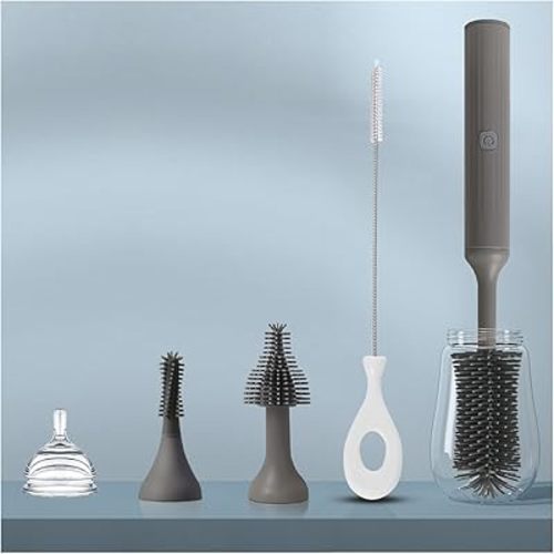 Electric Bottle Brush Set with Rechargeable Baby Bottle Brush Cleaner, Pacifiers Brush, Straw Brush, Safe Silicone Material Newborn Essentials,Gray