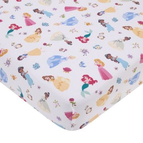 NoJo Disney Princess Pink, Blue, Yellow, and White Super Soft Nursery Fitted Crib Sheet